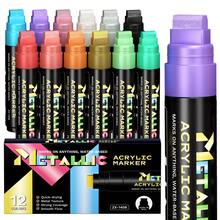 15mm Wide Acrylic Paint Marker Pens - 10 Vibrant Colors & 12 Metallic Colors, High Coverage, Large Ink Capacity, Layering Function, Suitable For Bold Graffiti And Art Creation - Sets - View 12