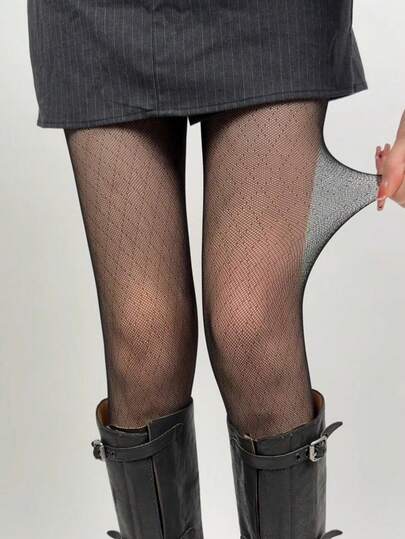 1pc Women's Thin Diamond Plaid Fishnet Pantyhose, Slimming Tights, High Elasticity, Snag-Resistant, Spring/Summer