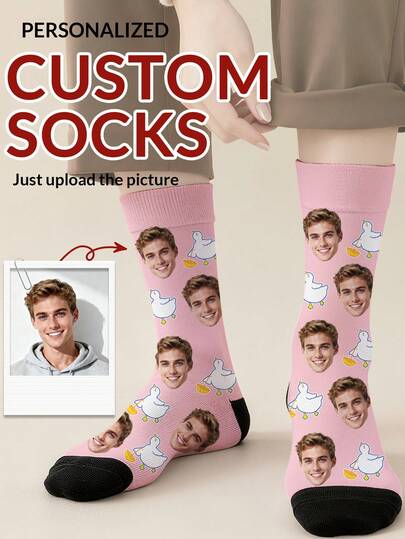 1 par de calcetines personalizados con cualquier rostro para hombres, calcetines personalizados con foto para chicos guapos y chicas hermosas, calcetines de pareja con imagen personalizada interesante, adecuados para el Día de San Valentín, regalos de cumpleaños y otras ocasiones, calcetines divertidos, locos, de anime, multicolor, calcetines de gato y perro mascota