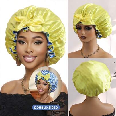 1PC Random Color Styles Women Bonnet Double Layered Adjustable Sleep Cap Reversible Night Sleeping Hat Hair Turban Hair Accessories, Curly Hair Brush, Barber, Barber Accessories, Hairdressing Equipment,Travel Essentials,Travel Essential,Hairstyle,Hairdressing,Hair,Travel,Hair Products,Hair Tools,Hair Stuff,Barber,Barber Accessories,Barbershop,Hairdressing Equipment Mother's Day Gift