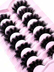 7 Pairs/Pack DD Curl Russian False Eyelashes, Thick Curly Fluffy, 3D Faux Mink Lashes, Cat Eye Effect, 8D Lengthening & Volumizing Lashes, Lift Eyes, Extend & Thicken Lash Line, Create Delicate Makeup - Black - View 2