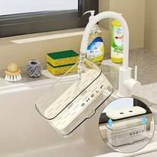 1pc Multifunctional Sink Rack With Drainage Rack And Towel Rack - No Electricity Needed, Countertop Storage, Suitable For Sponge, Soap, Brush, Cloth, Kitchen Sink Accessories, Dishcloth Rack, Compact Design, Easy To Clean, Durable Plastic, Sponge Holder, Soap Dispenser Bracket, Small Space Living, Busy Household. - Multicolor - View 2