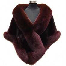 Luxury Faux Fur Shawl Wrap For Women, A Plush Mink-Like Cape Featuring Thick Warm Lining & Short Jacket Style, Available In Black/Red/Wine Red/Black-Gray/White, Perfect For Evening Parties, Banquets & Elegant Daily Wear. - Black - View 2