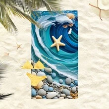 1条海浪海星图案沙滩巾，超柔软超细纤维特大号沙滩毯，超强吸水浴巾，适合旅行、游泳池、潜水、冲浪、瑜伽、露营等场合，多种尺寸可选，沙滩配件 - D - 查看 7
