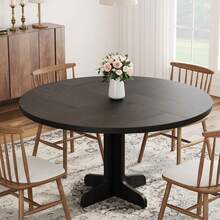 Mesa de Comedor Redonda de 47'' para 4 Personas, Base de Madera, Mesa Circular de Cocina para Comedor, Cocina y Sala de Estar (Solo Mesa) - Negro - Ver 5