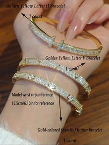 Elegant Four Leaf Clover  Rhinestone Decorated Bracelet For Women, Copper Chain Casual Jewelry, Perfect Gift For All Seasons, Daily Wear Fashion Accessory - Bạc - Xem 3