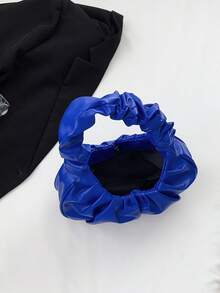 Bolso nube fruncido de alta relación calidad-precio, bolso de hombro y axila de unicolor, bolso versátil de unicolor para mujer - Azul - Ver 10