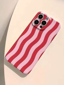 1pc Simple Fresh Wavy Stripe Pattern Fine Hole Glossy Film Case Full Coverage Hard Phone Case For IPhone 11/12/13/14/15/16 Pro Max - Multicolor - View 3