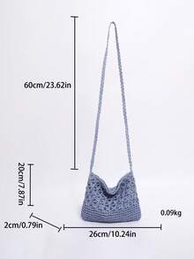 Summer Fashion Versatile Casual Handwoven Large Capacity Beach Straw Crossbody Bag - Blue - View 11