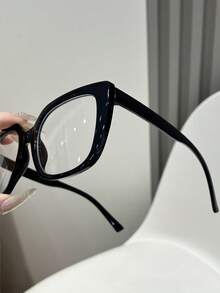 1副女士黑色方形PC镜框复古时尚个性化无度数眼镜 - 黑色 - 查看 3