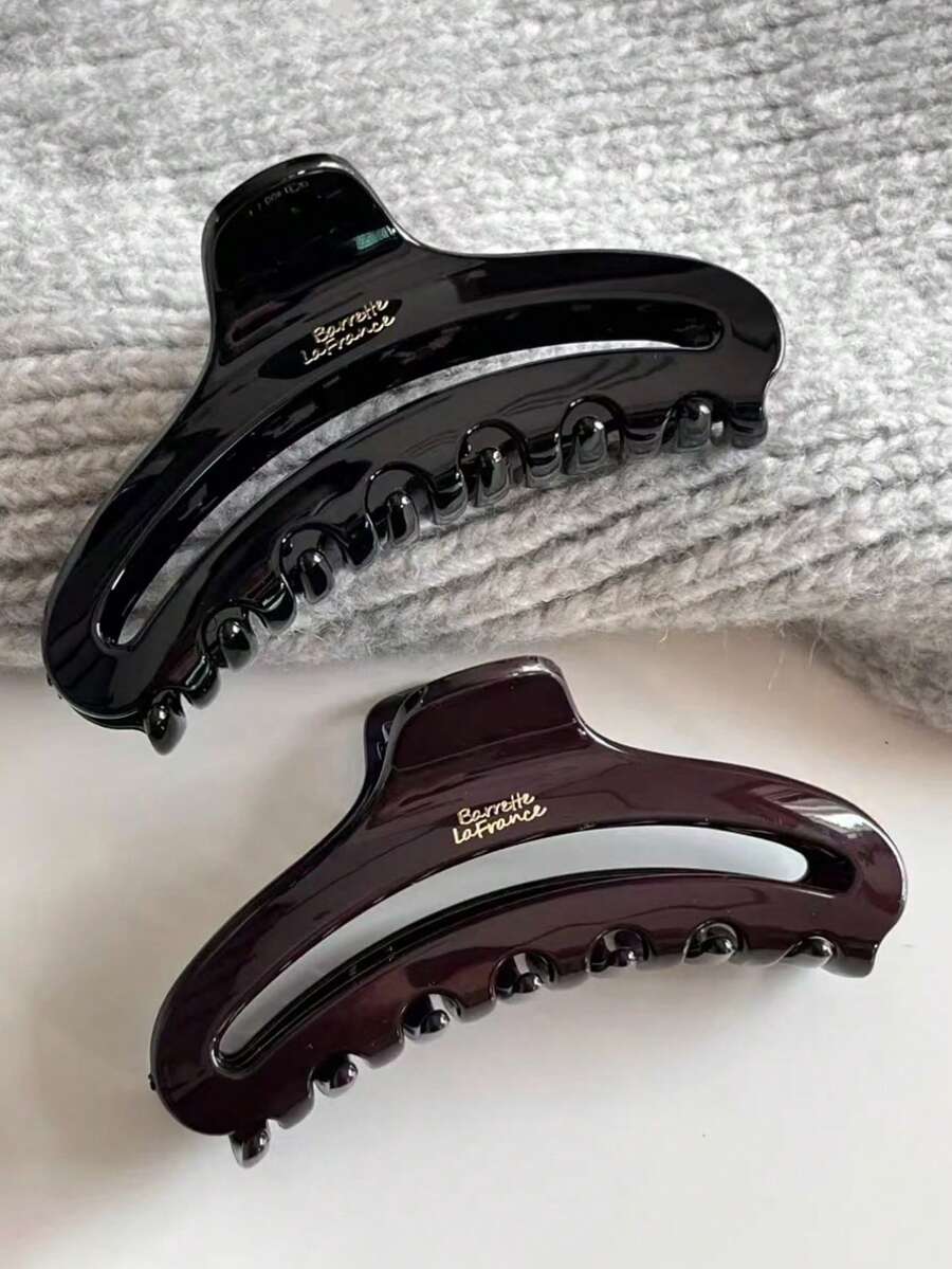2pcs/1pc 11cm/4.33in Oval Black/Brown Sturdy Lightweight Plastic Hair Clips, Fashion Versatile Elegant Minimalist Solid Color Hair Accessories Suitable For Daily Casual, Party, Commute, Vacation, Ponytail, Bun, Washing Face, Makeup, Outfit Matching (The Letter Label Is Single-Sided And Has No Specific Meaning, It Is Just For Decorative Purposes) Summer Beach Claw Clips Vacay Hair Claws,Holiday,Travel - Multicolor - View 1