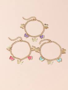 3pcs/Set Girls' Oil Drop Butterfly Bracelets Set, Suitable For Daily Decoration - Multicolor - View 6