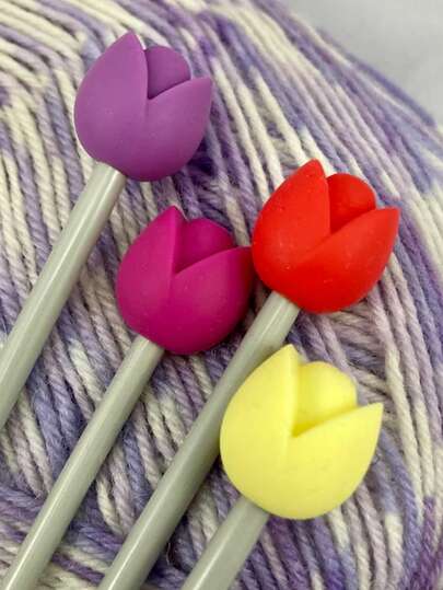 2 piezas Protectores de punta de agujas de tejer con diseño de tulipán, accesorios de tejido, regalos para tejedores