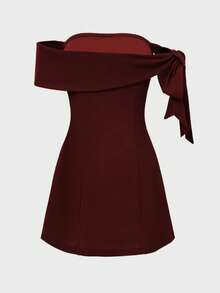 European And American Fashion Casual Elegant Off Shoulder High Waist Sexy Design Brown Dress, Party/Dating Outfit, Summer Dress For Women - Burgundy - View 6