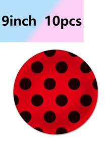 10件套鲜艳红黑瓢虫主题派对套装，包括纸托盘、纸杯、餐巾纸，适用于节日、生日派对、宴会、下午茶和婚礼等场合。 - A - 查看 4