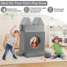 Sofá infantil modular de espuma convertible, 12 unidades, ideal para sala de juegos, sofá para niños pequeños y niñas - Gris Oscuro - Ver 4