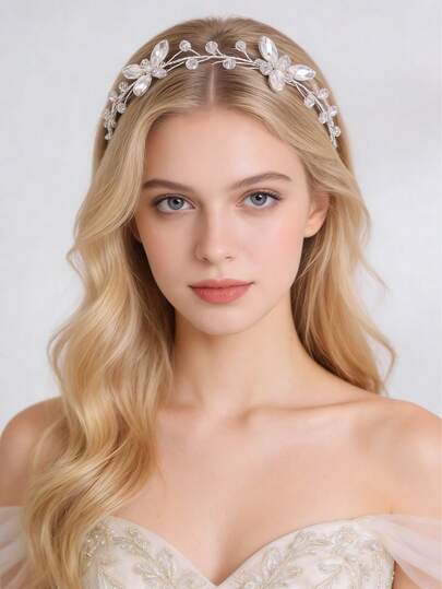 1pc Elegant Crystal Headband Hair Accessory, Romantic Bridal Wedding Party Decoration