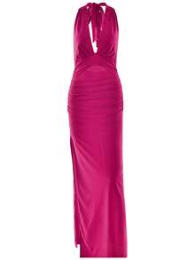 Vestido con cuello halter sin espalda, adecuado para fiestas, bodas, cumpleaños, clubes, Navidad, conciertos de música country - vino tinto - Ver 6