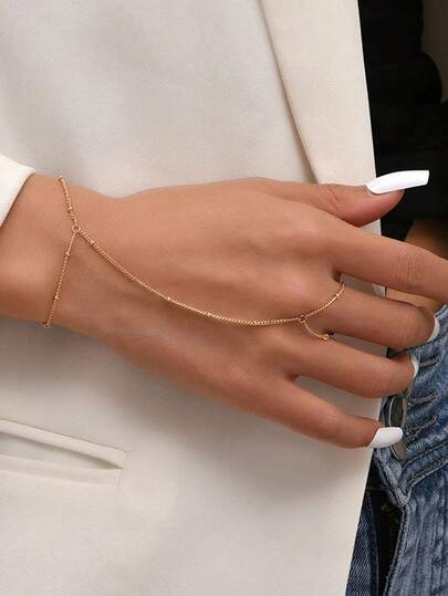 1件女士仿珍珠链手链，简约时尚新娘婚礼手部装饰，日常穿搭配饰，优雅情人节饰品