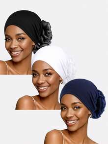 1件女士花卉弹力头巾帽化疗帽，适合日常佩戴，可作发帽、头巾、睡眠帽等。 - 純色 - 查看 16