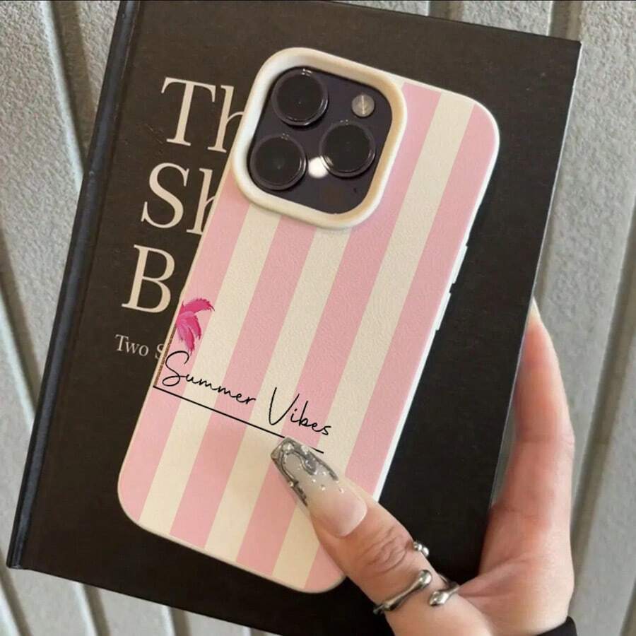 Diseño de letra con rayas y palmera rosa, adecuado como regalo de cumpleaños y Navidad para parejas, novias, hijas, adolescentes - Blanco antiguo - Ver 1