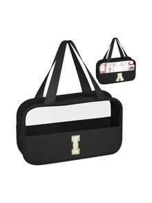 1个多功能PVC洗漱包，透明PVC化妆包，大容量化妆包，DIY字母设计化妆包，防水旅行收纳包，简约字母贴布旅行化妆包，适用于化妆品、香水，适合海滩、学校、浴室、节日、母亲节、圣诞节等场合，是送给妈妈、家人、朋友的绝佳礼物。化妆包、化妆品收纳包、化妆品收纳袋、化妆包、洗漱包、旅行洗漱包、度假必备品、女性旅行礼物 - 彩色 - 查看 15