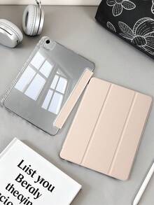 1pc Transparent Acrylic Tri-Fold Tablet Case, Suitable For IPad 10th Gen/11th/10.2/10.5/Air4/Air5/10.9/Pro 11/Air 11-In.(M2)-2024/Pro 11-In.(M4)-2024/ Air 11-Inch (M3) 2025/12.9/ Air 13-In.(M2)-2024/ Pro 13-In.(M4), Built-In Pencil Slot, High Transparency Acrylic Backcover Anti-Bend Anti-Scratch Anti-Drop, Tri-Fold Adjustable Stand, Magnetic/Auto Sleep & Wake, Minimalist/Casual/Classic Tablet Folio Case, Pen Not Included, Some Models With Lens Frame - Pink - View 3