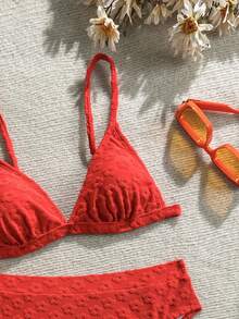 2pcs Floral Print Cute & Sexy Backless Tie-Up Swimwear, Red, Summer Beach Vacation - Red - View 8