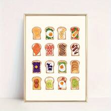 1 Piece Bread Art Wall Sticker, 2D Flat, Sandwich Theme Kitchen Canvas Painting, Dining Room Poster, Funny Food Picture - Multicolor - View 2