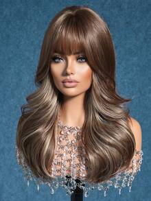 18-Inch Long Wavy Brown Wig With Blonde Highlights, Heat Resistant Synthetic Fiber Wig, Natural Daily Cosplay Party Wig For Women - Blonde Highlight - View 6