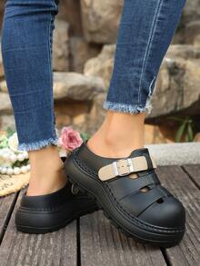 女士厚底镂空透气闭趾凉鞋，夏季 - 黑色 - 查看 5