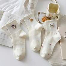 5双随机款式袜子，女士可爱卡通星星印花中筒袜，个性化船袜 - 彩色 - 查看 4