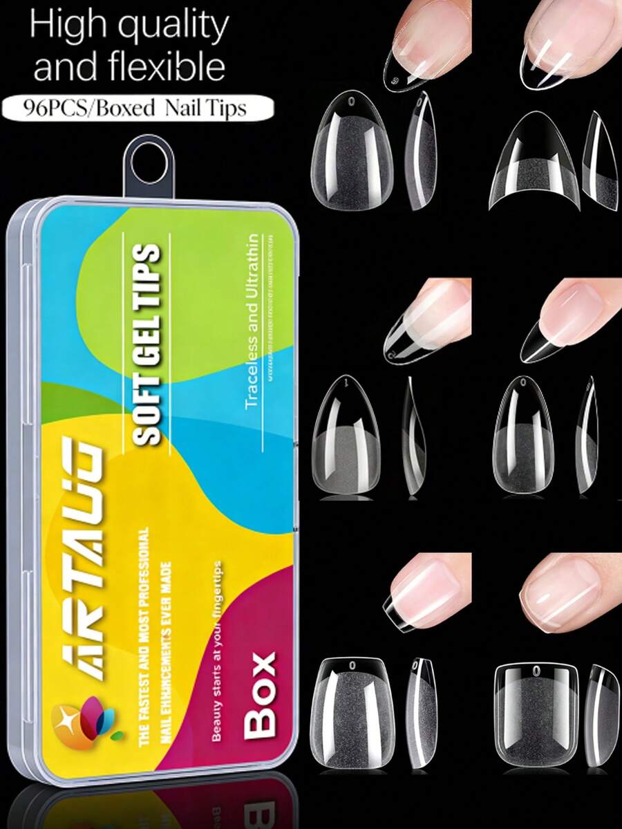 96片高品质柔软亚克力假指甲，适合初学者日常美甲、居家DIY以及专业美甲沙龙延长。