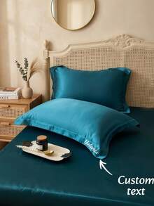 1pc Custom Solid Satin Pillowcase, Minimalist Luxury Style. Silk Satin Rectangular, Customizable Embroidery, Suitable For Hair And Skin Care. These Pillowcases Are Perfect For Home Decor, Bedroom Decor, Travel Use, Gifts, Providing Comfortable Sleep Experience All Year Round. - Paris Blue - View 8