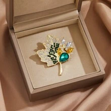 1pc Vintage Crystal Maple Leaf Brooch, Luxury High-End Lapel Pin Accessory For Women - MultiWarna - View 12