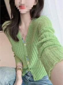 Women Lightweight Cardigans - Green - View 6