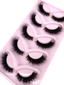 5 Pairs Cat Eye 3D Faux Mink Lashes, Natural Curly & Fluffy False Eyelashes - Black - View 8