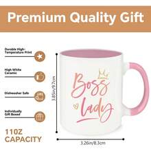 Caneca de Café Cerâmica de 325ml com Padrões Engraçados de Escritório e Mulher, Adequada para Uso Diário em Casa e no Escritório. Caneca de Café, Xícara Cerâmica, Impressão Dupla Face, Reutilizável, Micro-ondas e Lava-louças, Ótima para Aniversário, Dia das Mães - Rosa chiclete - Visão 5