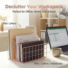 This Modern Metal Bookshelf And Desktop Organizer Set Features A Minimalist Wrought-Iron Design, Combining Book Storage With A Multifunctional Holder For Magazines And Newspapers-Perfect For Organizing And Decorating Home Office Spaces. - Multicolor - View 5