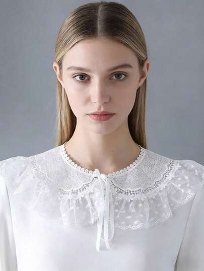  1 قطعة ياقة زائفة من الشاش بشكل ورقة اللوتس متعددة الاستخدامات للنساء، تُرتدى مع فستان قميص وكملحقات ملابس