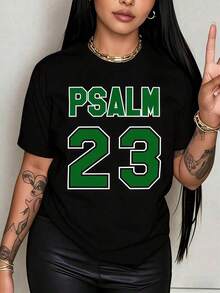 Hot  Classic StyleWomen's Psalm 23 Jersey Premium T-Shirt - Casual Short-Sleeve Crew Neck T-Shirt With Bright Green Lettering, Soft And Breathable - 黑色 - 查看 6