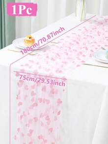 1条粉色心形薄纱桌旗，双面热压涤纶网布桌布，尺寸75*180厘米，适用于DIY手工、性别揭晓派对装饰、婚礼装饰、周岁生日派对装饰、迎婴派对用品、节日派对用品、新娘化妆间装饰、餐桌装饰 - 粉紅色愛心 - 查看 13
