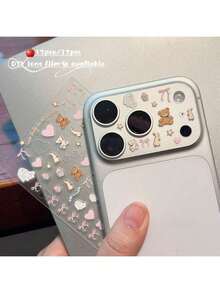 Miếng dán bảo vệ ống kính màu hồng dễ thương hình gấu và thỏ, miếng dán trang trí ống kính máy ảnh tương thích với iPhone 17 Pro và 17 Pro Max, kiểu kẻ caro ngọt ngào, miếng dán khung ống kính bảo vệ máy ảnh điện thoại Kawaii, quà tặng mùa xuân và lễ Phục sinh. - Gấu Nhỏ - Xem 1