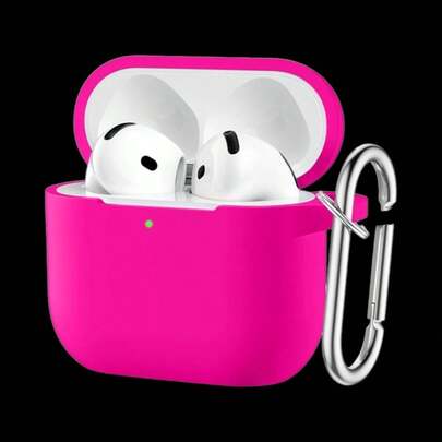 Solid Color Pink Silicone 1pc Silicone Case + Track-Shaped Round Buckle Earphone Case Compatible With Apple 1/2/3, Pro/Pro 2/Pro 3, Anti-Drop Protection, New 4th Generation Spring Easter Gift