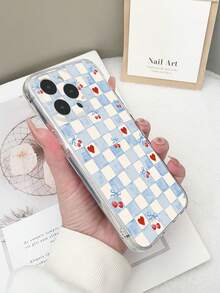 1个透明TPU防震彩色格子樱桃爱心图案手机壳，兼容三星Galaxy S23 Ultra/A14/A24、安卓Note 12 Pro、8/8 Pro/9 Pro XL等安卓手机，国际版，非国内版 - 彩色 - 查看 3