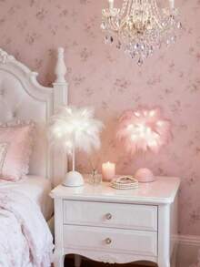 1 pezzo Lampada da scrivania con piume rosa e bianche, stile moderno e minimalista, luce decorativa da scrivania, lampada con piume carina e romantica, luce notturna decorativa calda, adatta per camera da letto di ragazze, scrivania dell'ufficio, San Valentino, compleanno, decorazione del soggiorno, crea un'atmosfera romantica come regalo romantico - Multicolore - Visualizzare 11