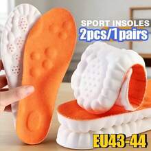 1 par de plantillas deportivas 4D, plantillas suaves y elásticas con soporte de arco, transpirables y resistentes a los olores, con absorción de impactos, adecuadas para correr, entrenar y uso diario - Naranja - Ver 2