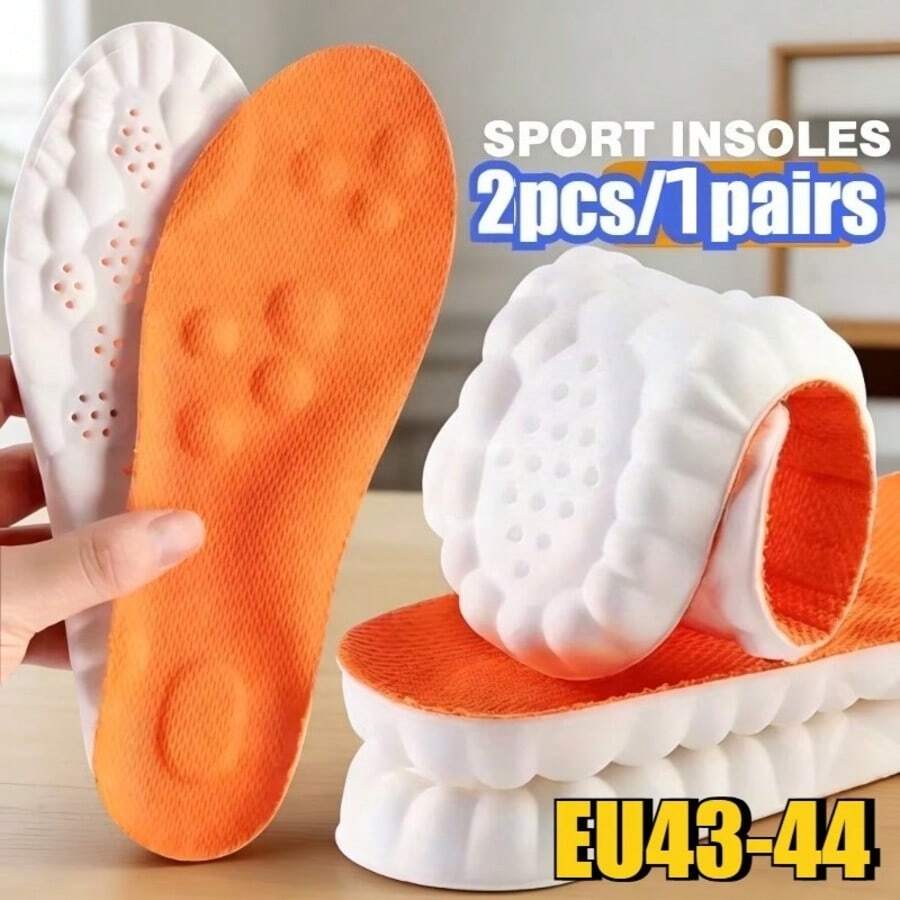 1 par de plantillas deportivas 4D, plantillas suaves y elásticas con soporte de arco, transpirables y resistentes a los olores, con absorción de impactos, adecuadas para correr, entrenar y uso diario