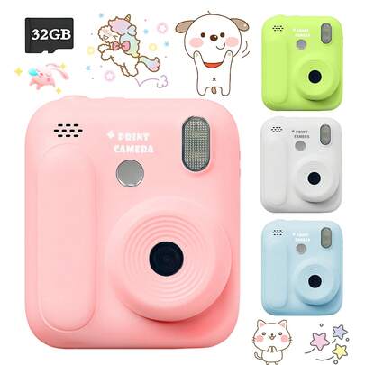 Kids Instant Print Digital Camera, 1080P Video Recording, Filters, Games Music Modes, Rechargeable Toy Camera For Outdoor Activities Gifts