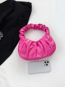 Fashionable High Cost-Effective Ruched Cloud Bag, Solid Color Shoulder Underarm Bag, Versatile Solid Color Handbag For Women - Hot Pink - View 8